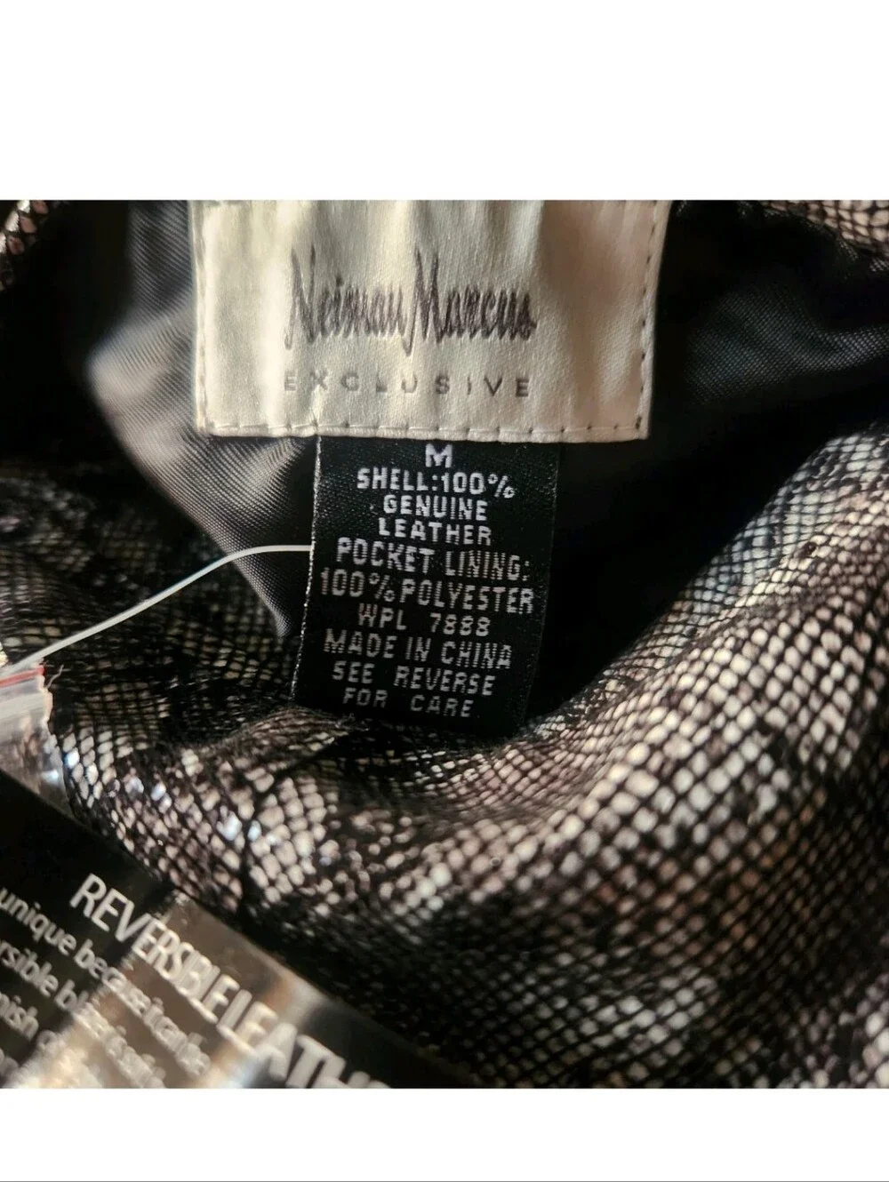 NEIMAN MARCUS Reversible Leather Jacket NWT! Sz M Matte Black Shiny Snakeskin